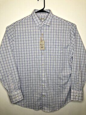 Peter Millar Crown Summer Comfort Small Long Sleeve Plaid Shirt Blue XXL